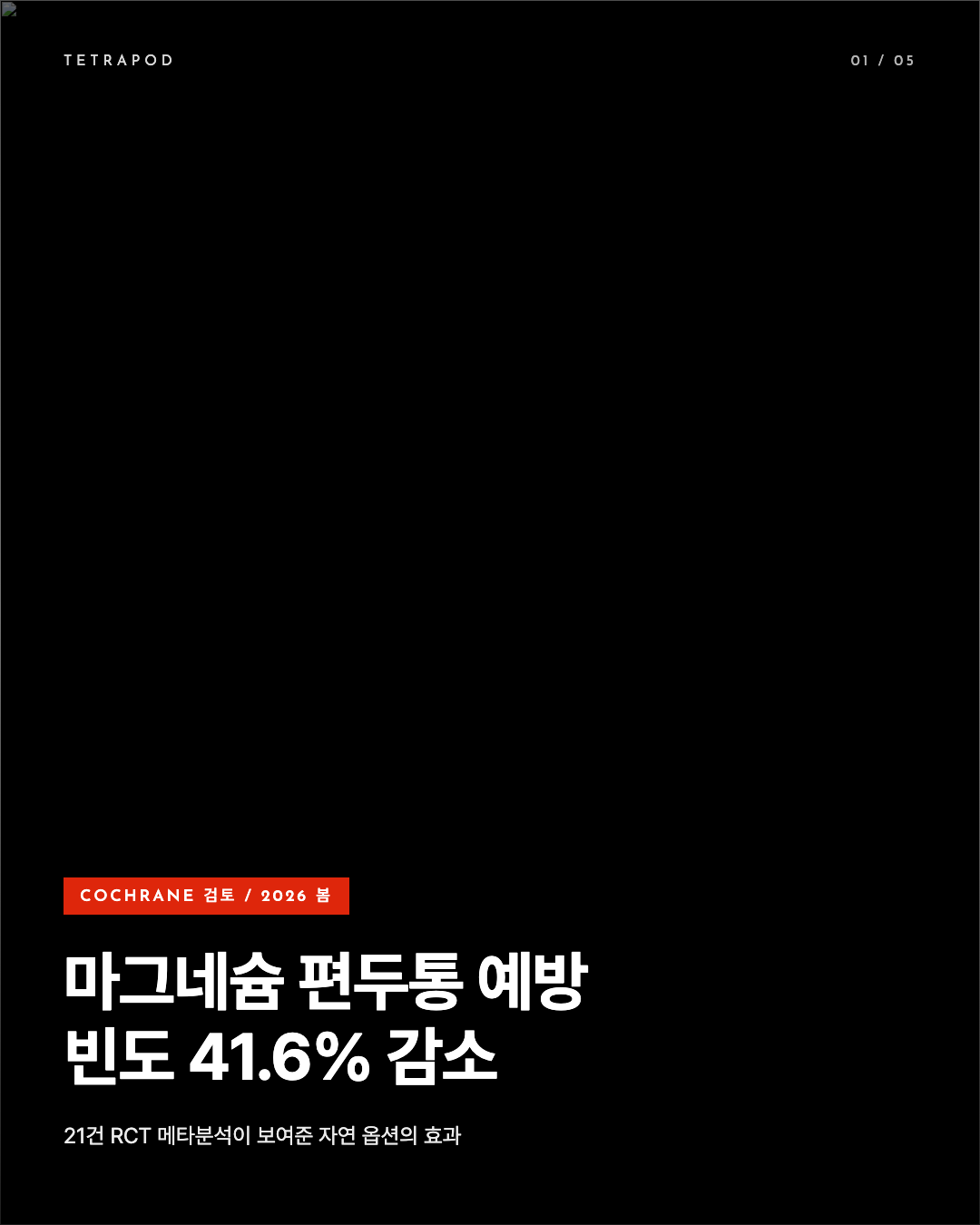 마그네슘 편두통 예방, 21건 RCT 메타분석에서 빈도 41.6% 감소