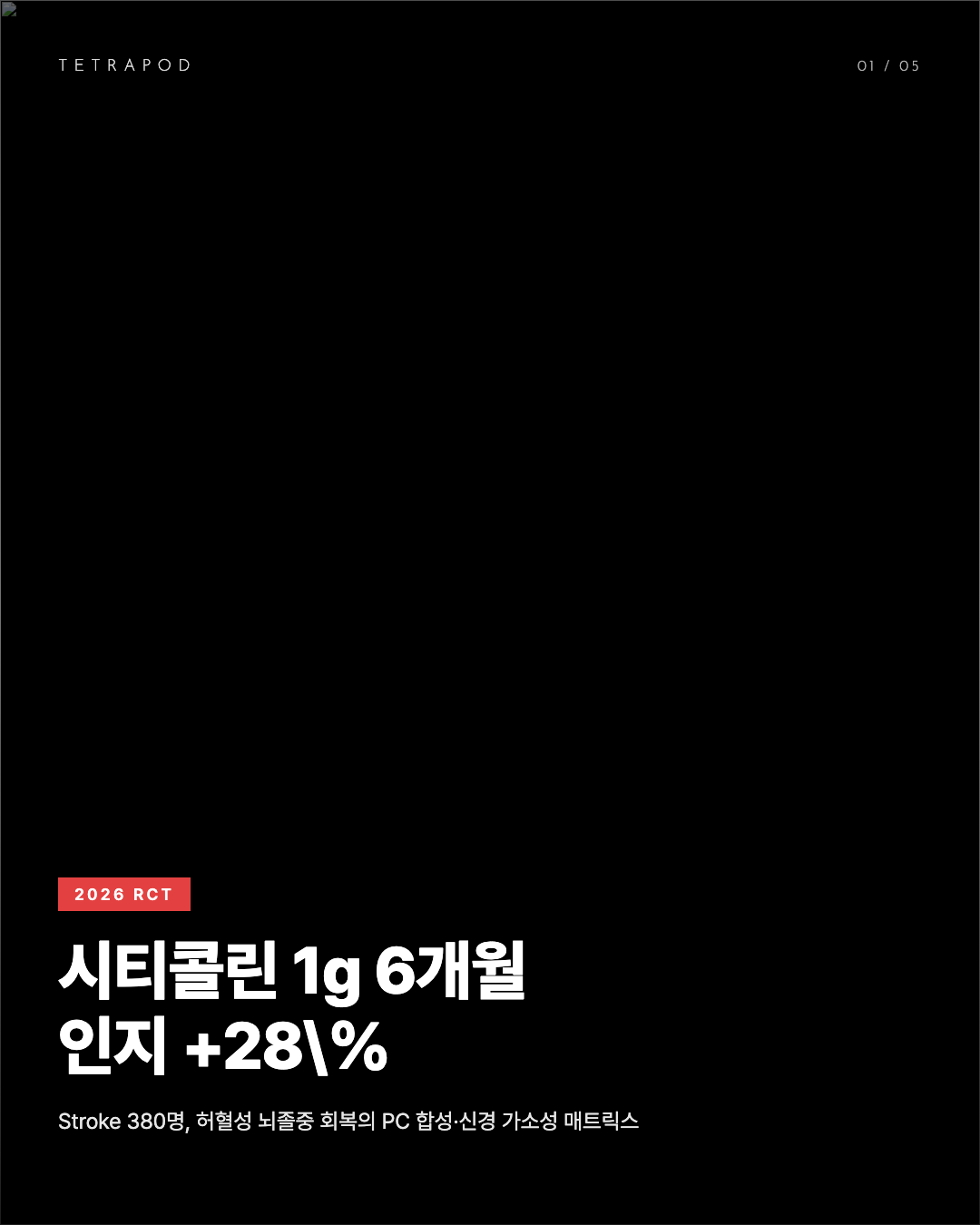 시티콜린 1g 6개월, 뇌졸중 인지 +28% — PC 합성·신경 가소성 매트릭스 5장