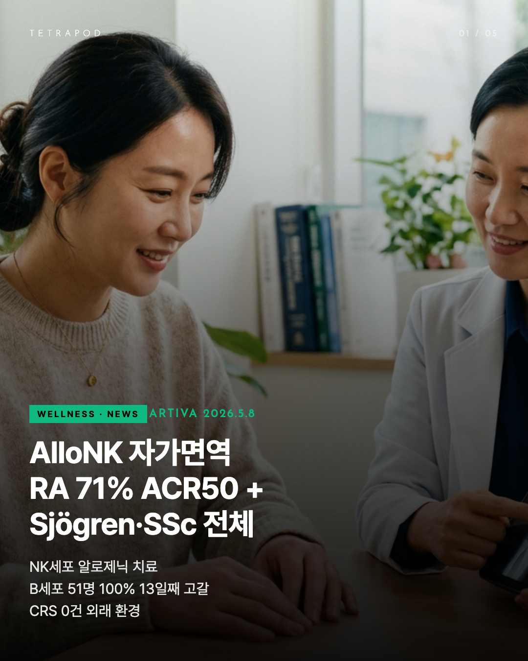 Artiva AlloNK 자가면역 다질환 — RA 71%, Sjögren·SSc까지. NK 외래 첫 데이터