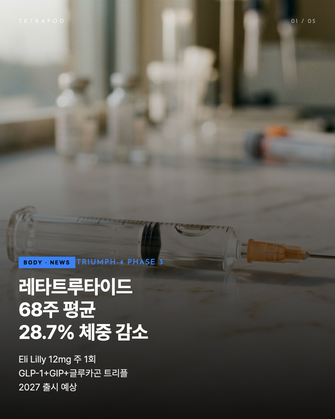 레타트루타이드 트리플 작용 결정 가이드 — 28.7% 체중 감소·여성 더 강한 효과 5장