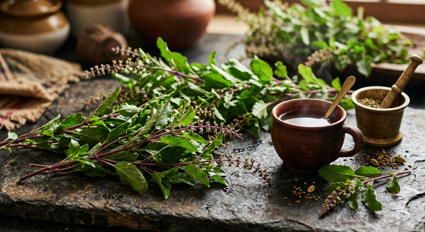 Holy Basil (Tulsi) 1,000mg Cuts Cortisol 22% and HbA1c 0.4% in Stressed Prediabetics — 12-Week RCT